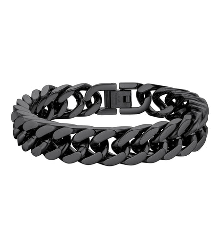 12Mm Cuban Chains Bracelets for Men Black Chunky Stainless Steel Franco Link Bracelet Father Day Hand Bracelet Jewelry Birthday Valentine Graduation Gifts 7.5 Inch