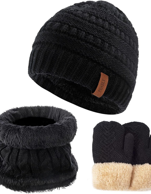 Load image into Gallery viewer, 3Pcs Kids Winter Beanie Hat Scarf Gloves Set for 2-6-10-14 Years Old Boys Girls, Knit Thick Warm Fleece Lined Thermal Sets

