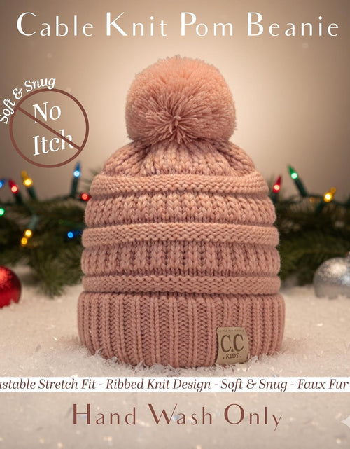 Load image into Gallery viewer, Kids Beanie Baby Toddler Cable Knit Children’S Pom Winter Hat
