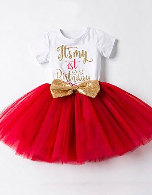 Load image into Gallery viewer, Baby Girls Newborn It'S My 1St/2Nd Birthday Cake Smash Shinny Printed Sequin Bow Tutu Princess Dress
