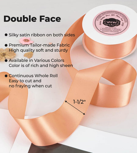 1-1/2 Inches Wide Double Faced Polyester Peach Satin Ribbon Continuous Ribbon- 25 Yard, Perfect for Wedding, Gift Wrapping, Bow Making & Other Projects
