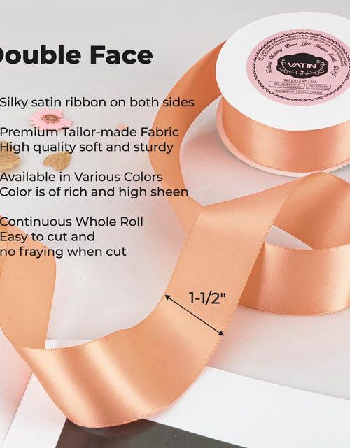 Load image into Gallery viewer, 1-1/2 Inches Wide Double Faced Polyester Peach Satin Ribbon Continuous Ribbon- 25 Yard, Perfect for Wedding, Gift Wrapping, Bow Making &amp; Other Projects
