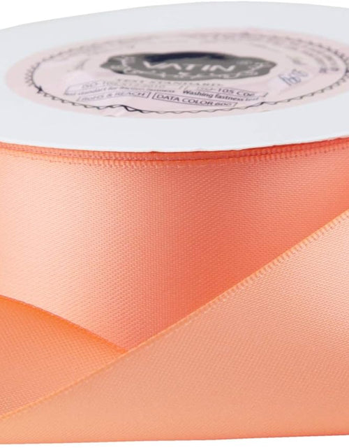 Load image into Gallery viewer, 1-1/2 Inches Wide Double Faced Polyester Peach Satin Ribbon Continuous Ribbon- 25 Yard, Perfect for Wedding, Gift Wrapping, Bow Making &amp; Other Projects
