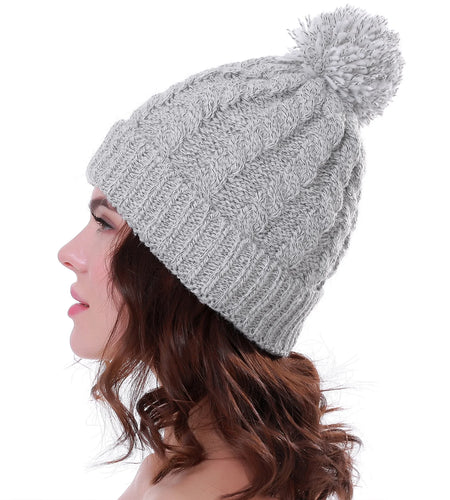 Women'S Winter Beanie Warm Lining - Thick Slouchy Cable Knit Skull Hat Ski Cap
