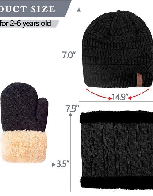 Load image into Gallery viewer, 3Pcs Kids Winter Beanie Hat Scarf Gloves Set for 2-6-10-14 Years Old Boys Girls, Knit Thick Warm Fleece Lined Thermal Sets
