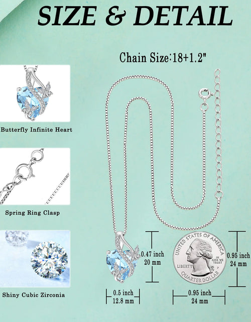 Load image into Gallery viewer, Infinite Heart Pendant Sterling Silver Butterfly Necklace for Women Jewelry Gift with Birthstone March Created Aquamarine
