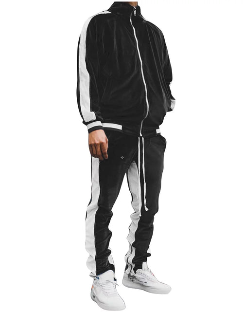 Load image into Gallery viewer, Velour Tracksuit Mens,2023 Men'S Velour Tracksuit 2 Pieces Winter Warm Full Zip up Jacket Sweatpants Fitness Sportswear Sweatsuit Jogger Sets
