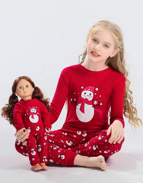 Load image into Gallery viewer, Girls Matching Doll&amp;Toddler 4 Piece Cotton Pajamas Toddler Christmas Sleepwear
