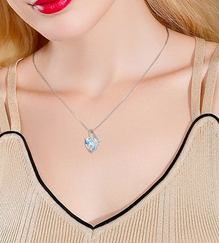 Infinite Heart Pendant Sterling Silver Butterfly Necklace for Women Jewelry Gift with Birthstone March Created Aquamarine