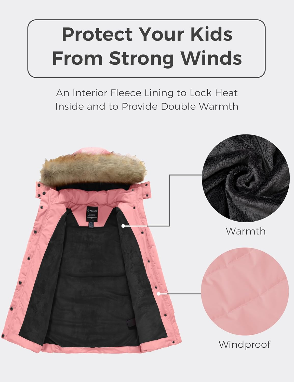 Girl'S Winter Jacket Long Puffer Coat Fleece Outerwear Jacket with Hood Water Resistant