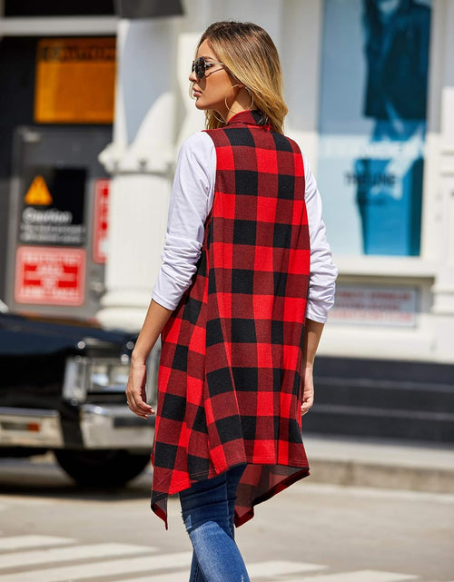 Load image into Gallery viewer, Womens Plaid Open Front Cardigan Sleeveless Drape Lightweight Vest Coat with Pockets
