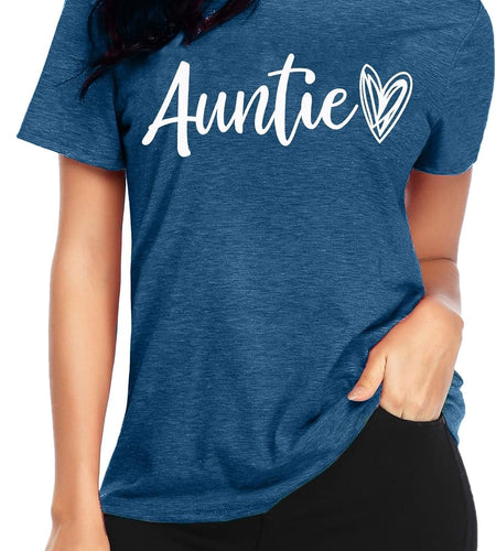 Auntie T Shirt Women Cute Love Heart Print Bless Aunt Tops Tees Casual Short Sleeve Vacation Shirts Tops