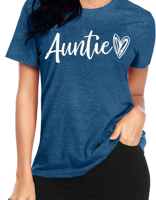 Load image into Gallery viewer, Auntie T Shirt Women Cute Love Heart Print Bless Aunt Tops Tees Casual Short Sleeve Vacation Shirts Tops
