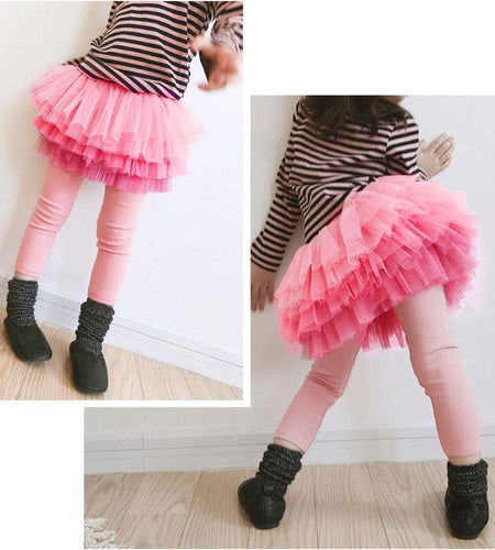 Little Girls Footless Leggings Pants with Lace Ruffle Tutu Skirt 2-9T