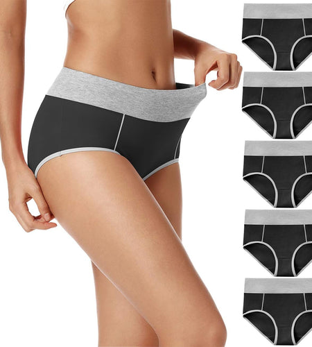 Women'S High Waisted Cotton Underwear Soft Breathable Panties Stretch Briefs Regular & plus Size 5-Pack