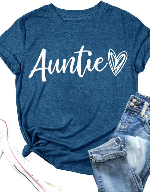 Load image into Gallery viewer, Auntie T Shirt Women Cute Love Heart Print Bless Aunt Tops Tees Casual Short Sleeve Vacation Shirts Tops
