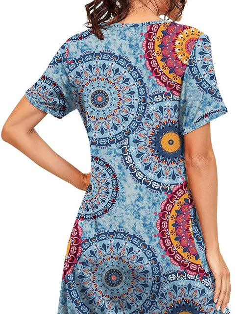 Load image into Gallery viewer, Womens Sleepwear Short Sleeve Nightgown Soft Sleepshirt Pleated Nightshirt Scoopneck Casual Loungewear
