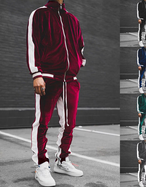 Load image into Gallery viewer, Velour Tracksuit Mens,2023 Men'S Velour Tracksuit 2 Pieces Winter Warm Full Zip up Jacket Sweatpants Fitness Sportswear Sweatsuit Jogger Sets
