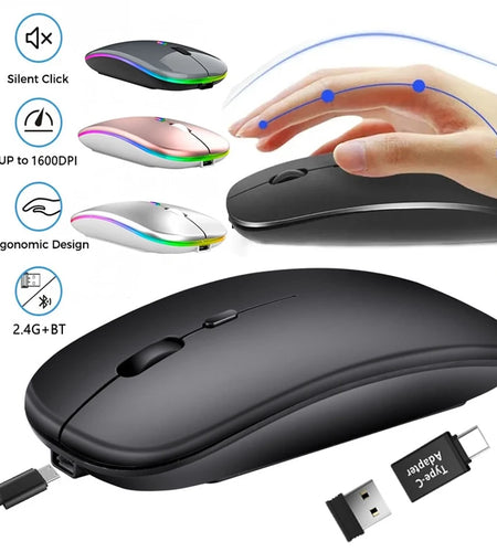 Rechargeable Wireless Mouse Bluetooth-Compatible 2.4Ghz Dual Modes Computer Mice with Nano Receiver for PC Laptop Macbook