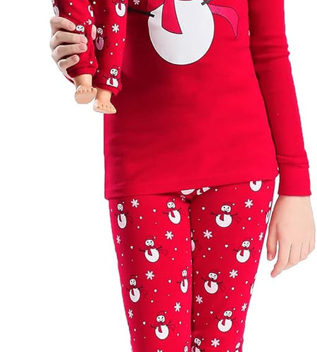 Girls Matching Doll&Toddler 4 Piece Cotton Pajamas Toddler Christmas Sleepwear