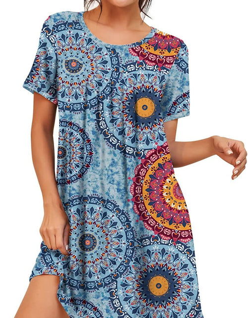 Load image into Gallery viewer, Womens Sleepwear Short Sleeve Nightgown Soft Sleepshirt Pleated Nightshirt Scoopneck Casual Loungewear
