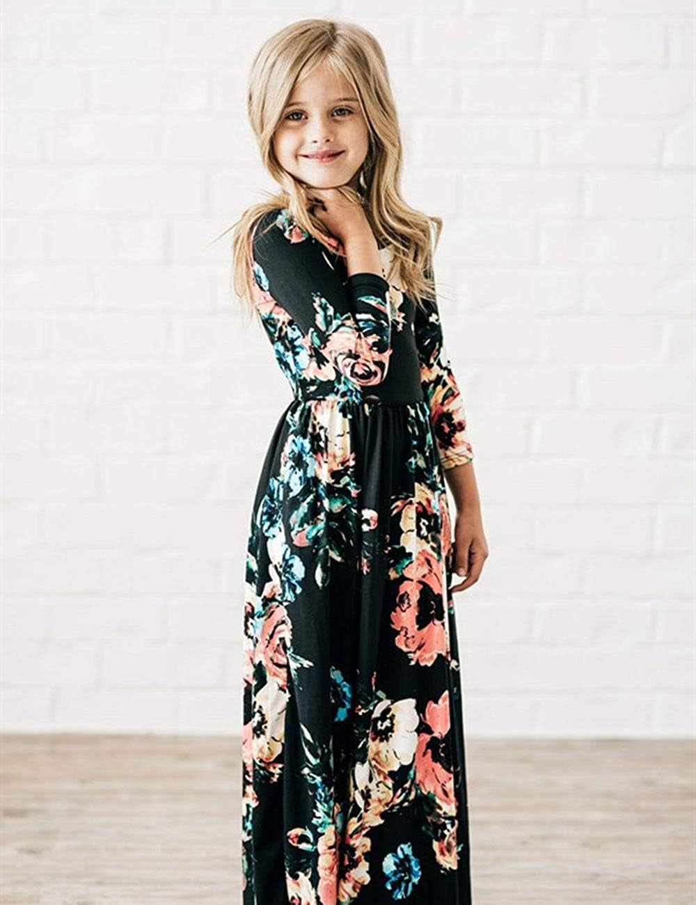 Girl Maxi Dress Floral Long Dresses with Pocket for Girls 6-12 Years