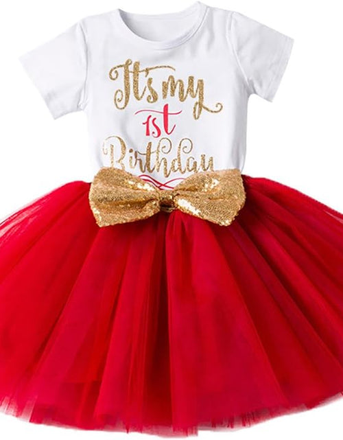 Load image into Gallery viewer, Baby Girls Newborn It'S My 1St/2Nd Birthday Cake Smash Shinny Printed Sequin Bow Tutu Princess Dress
