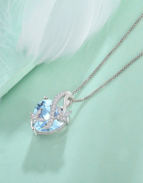 Load image into Gallery viewer, Infinite Heart Pendant Sterling Silver Butterfly Necklace for Women Jewelry Gift with Birthstone March Created Aquamarine
