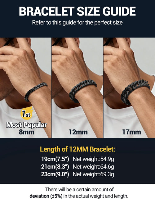 Load image into Gallery viewer, 12Mm Cuban Chains Bracelets for Men Black Chunky Stainless Steel Franco Link Bracelet Father Day Hand Bracelet Jewelry Birthday Valentine Graduation Gifts 7.5 Inch

