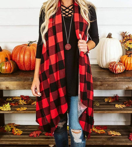 Womens Plaid Open Front Cardigan Sleeveless Drape Lightweight Vest Coat with Pockets