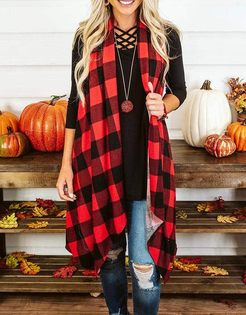 Load image into Gallery viewer, Womens Plaid Open Front Cardigan Sleeveless Drape Lightweight Vest Coat with Pockets

