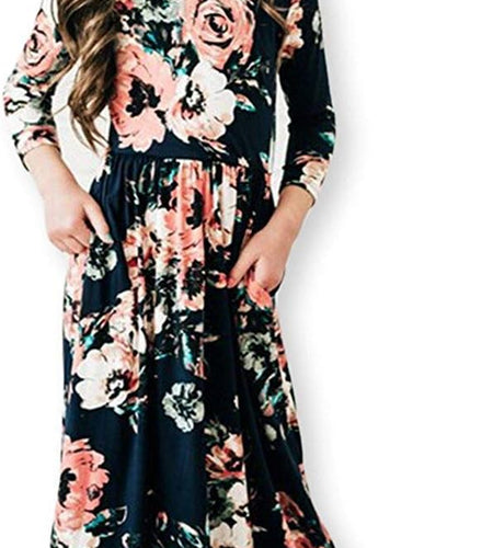 Girl Maxi Dress Floral Long Dresses with Pocket for Girls 6-12 Years
