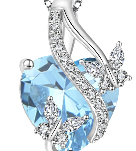 Infinite Heart Pendant Sterling Silver Butterfly Necklace for Women Jewelry Gift with Birthstone March Created Aquamarine