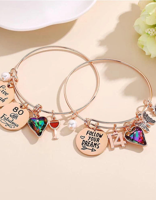 Load image into Gallery viewer, Birthday Gifts for Women Girls Bracelet, Birthday Charm Bracelets 10Th 20Th 30Th 40Th 50Th 60Th 70Th 80Th 90Th Birthday Gift for Daughter, Sister, Friend, Teen Girls, Mom, Grandma
