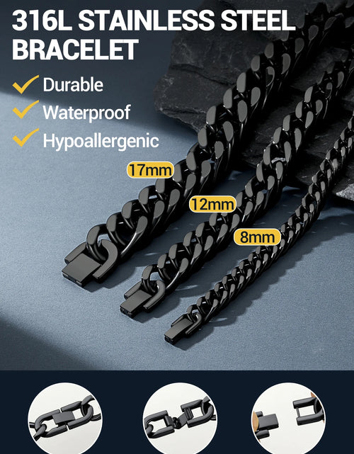 Load image into Gallery viewer, 12Mm Cuban Chains Bracelets for Men Black Chunky Stainless Steel Franco Link Bracelet Father Day Hand Bracelet Jewelry Birthday Valentine Graduation Gifts 7.5 Inch
