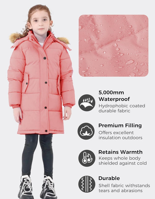 Load image into Gallery viewer, Girl'S Winter Jacket Long Puffer Coat Fleece Outerwear Jacket with Hood Water Resistant
