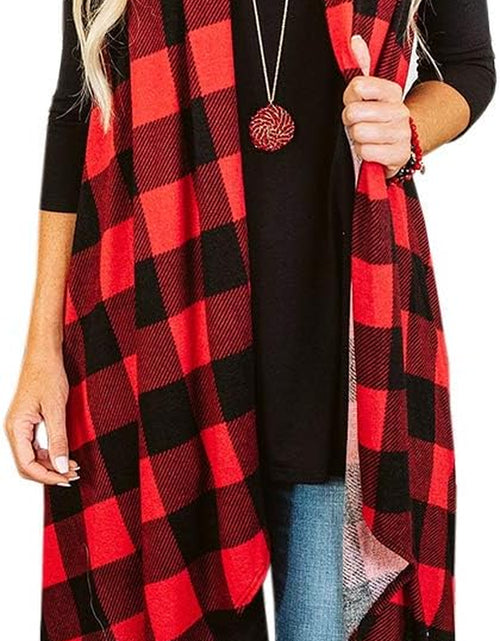 Load image into Gallery viewer, Womens Plaid Open Front Cardigan Sleeveless Drape Lightweight Vest Coat with Pockets
