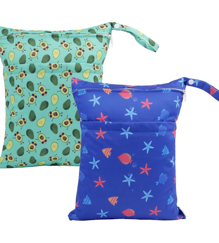 BABY 2Pcs Cloth Diaper Wet Dry Bags Waterproof Reusable with Two Zippered Pockets Travel Beach Pool Daycare Soiled Baby Items Yoga Gym Bag for Swimsuits or Wet Clothes LZX4344