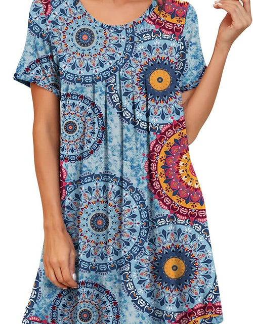 Load image into Gallery viewer, Womens Sleepwear Short Sleeve Nightgown Soft Sleepshirt Pleated Nightshirt Scoopneck Casual Loungewear
