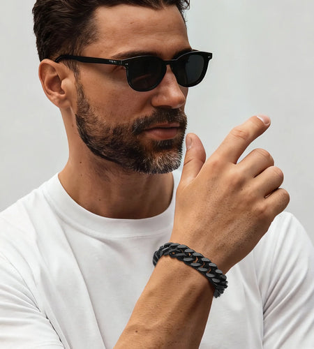 12Mm Cuban Chains Bracelets for Men Black Chunky Stainless Steel Franco Link Bracelet Father Day Hand Bracelet Jewelry Birthday Valentine Graduation Gifts 7.5 Inch