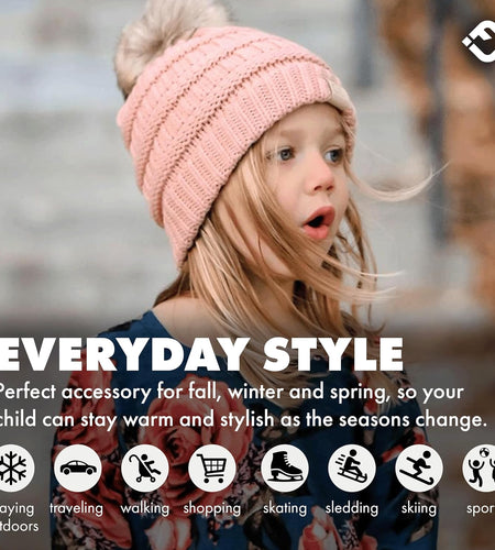 Kids Beanie Baby Toddler Cable Knit Children’S Pom Winter Hat