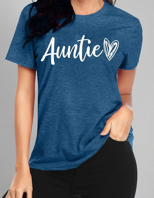 Load image into Gallery viewer, Auntie T Shirt Women Cute Love Heart Print Bless Aunt Tops Tees Casual Short Sleeve Vacation Shirts Tops
